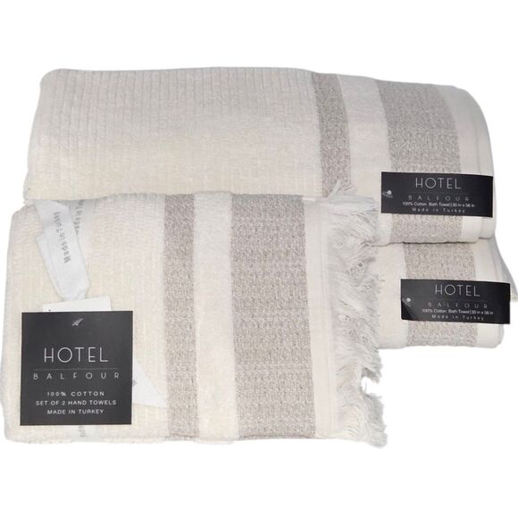 Hotel Balfour 4pc Cream And Taupe Turkish Cotton Towel Set 2 Bath 2 Hand - Picture 4 of 15